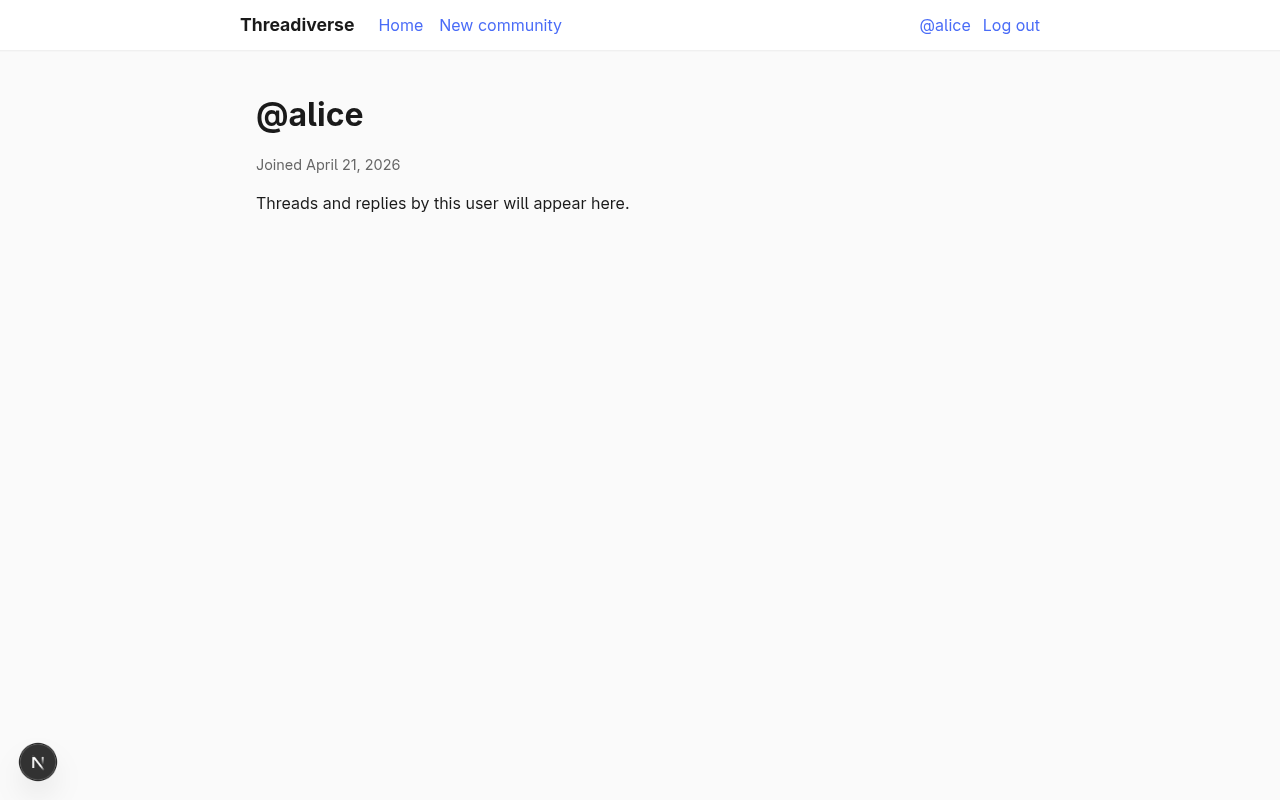 Screenshot: the user profile page